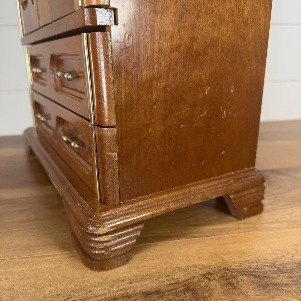 VTG Wood 2 Door Jewelry Box Armoire Cabinet w Mirror Drawers Organizer 18